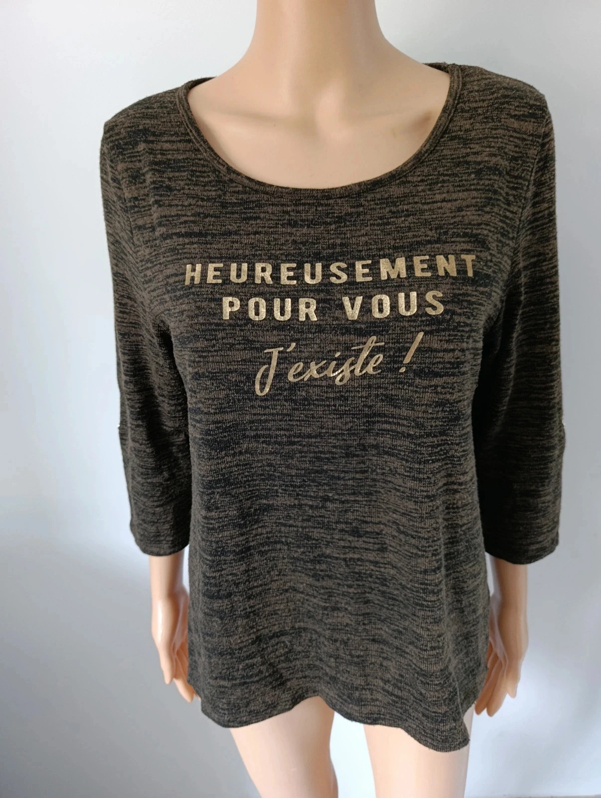 T-shirt La Halle femme L marron chiné manches 3/4 inscription dorée – photo 5